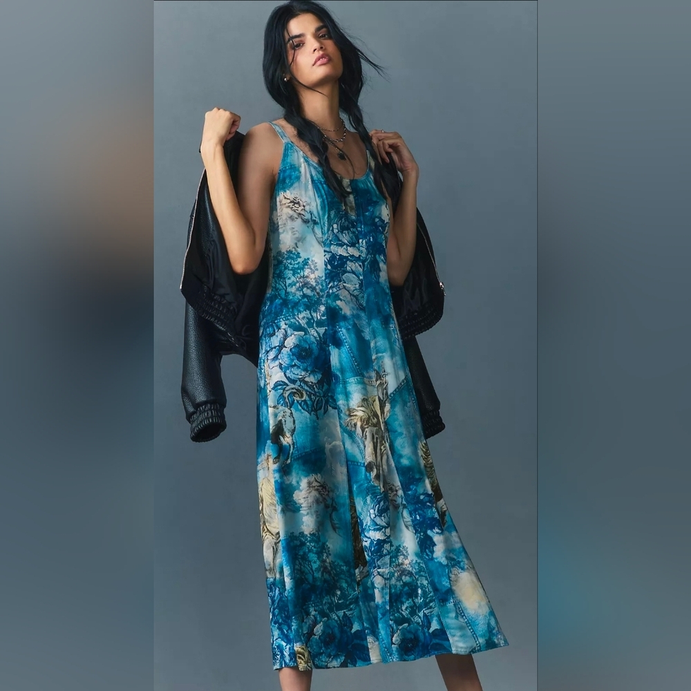 Anthropologie Watercolor Floral Artistic Boho Midi Dress - Picture 4 of 5